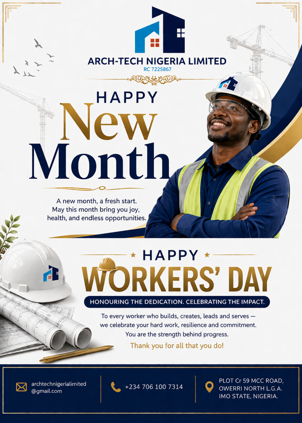 Happy New Month & Workers’ Day Flyer Design – Arch-Tech Nigeria Limited